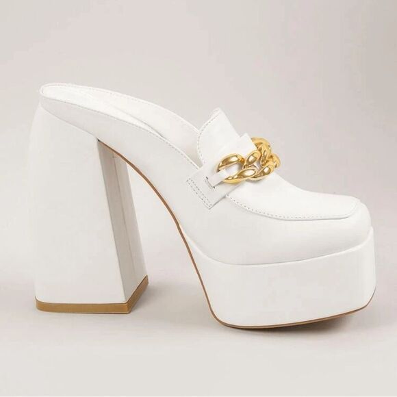 Shein Women’s White Faux Leather Platform Chunky Mules Shoes Size 8 - Picture 3 of 12